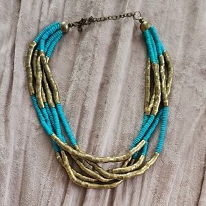 Turquoise and Gold Beaded Necklace